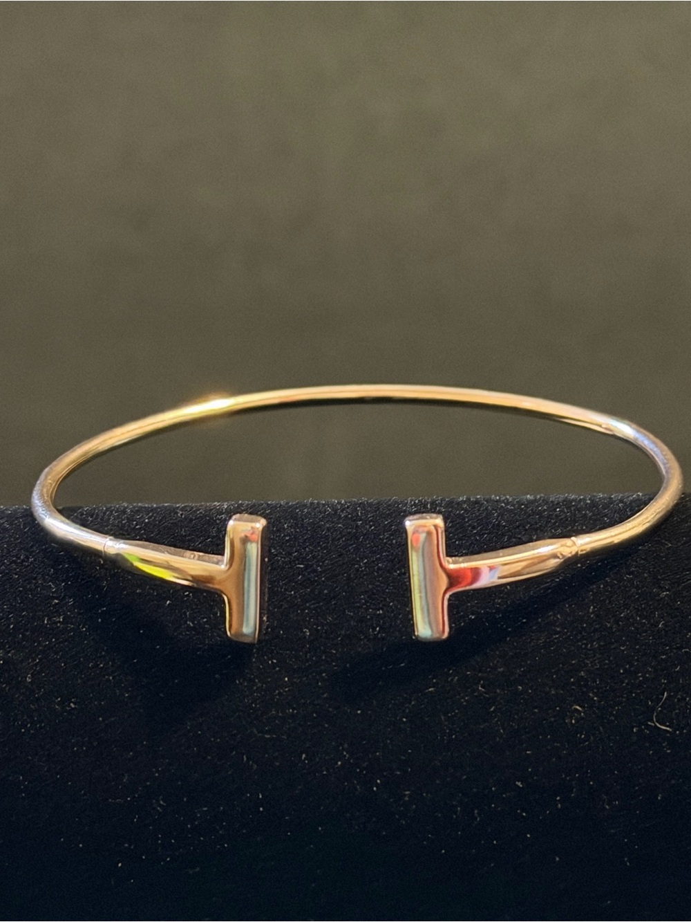 Rose Gold Plated Italy 925 Open-Ended T Bar Cuff Bracelet